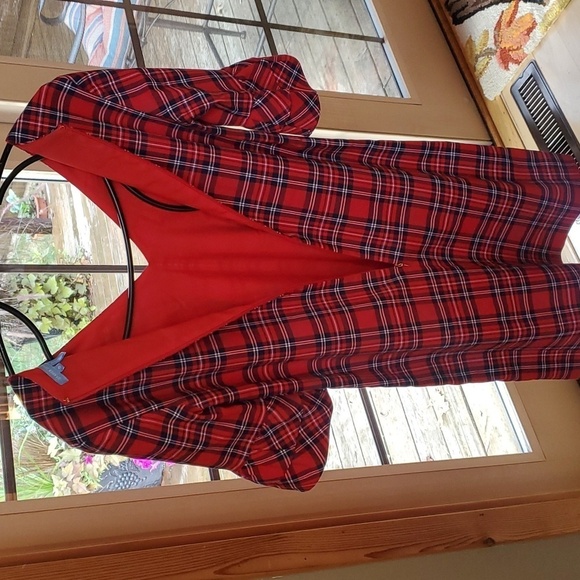 Draper James Lipstick Red Multi Angie Check Ruffle Sleeve Shift Lined Sz 0 Dress - Picture 6 of 13